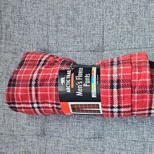 Men's Fleece Lounge Pants. Plaid Red, Black, Cream
